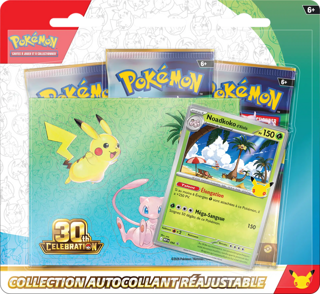 Pokémon Collection Autocollant Réajustable 30e Anniversaire français Noadkoko d'Alola ou Lucario